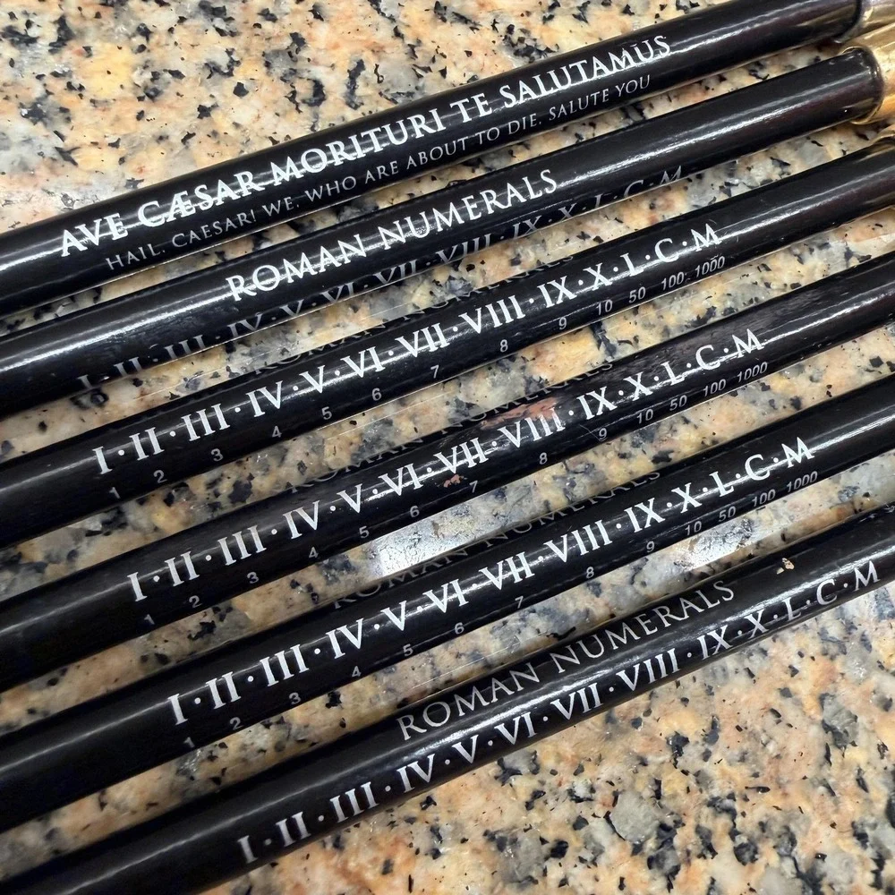 Roman Numerals Black Pencils Set Of 6 With Soldier Topper Kids School Desk